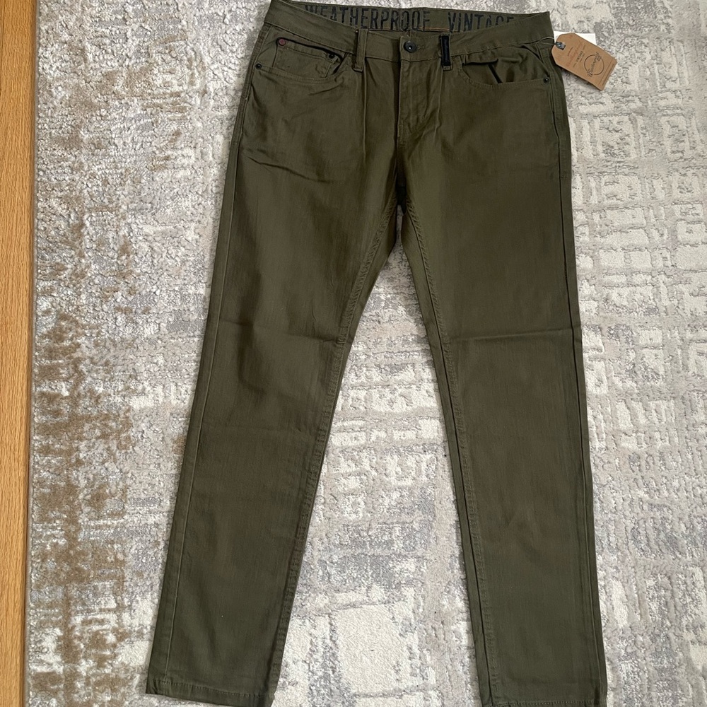 IRREGULAR Weatherproof Vintage Mens pants Jeans Skinny Fit 34 x 32 green NEW NWT